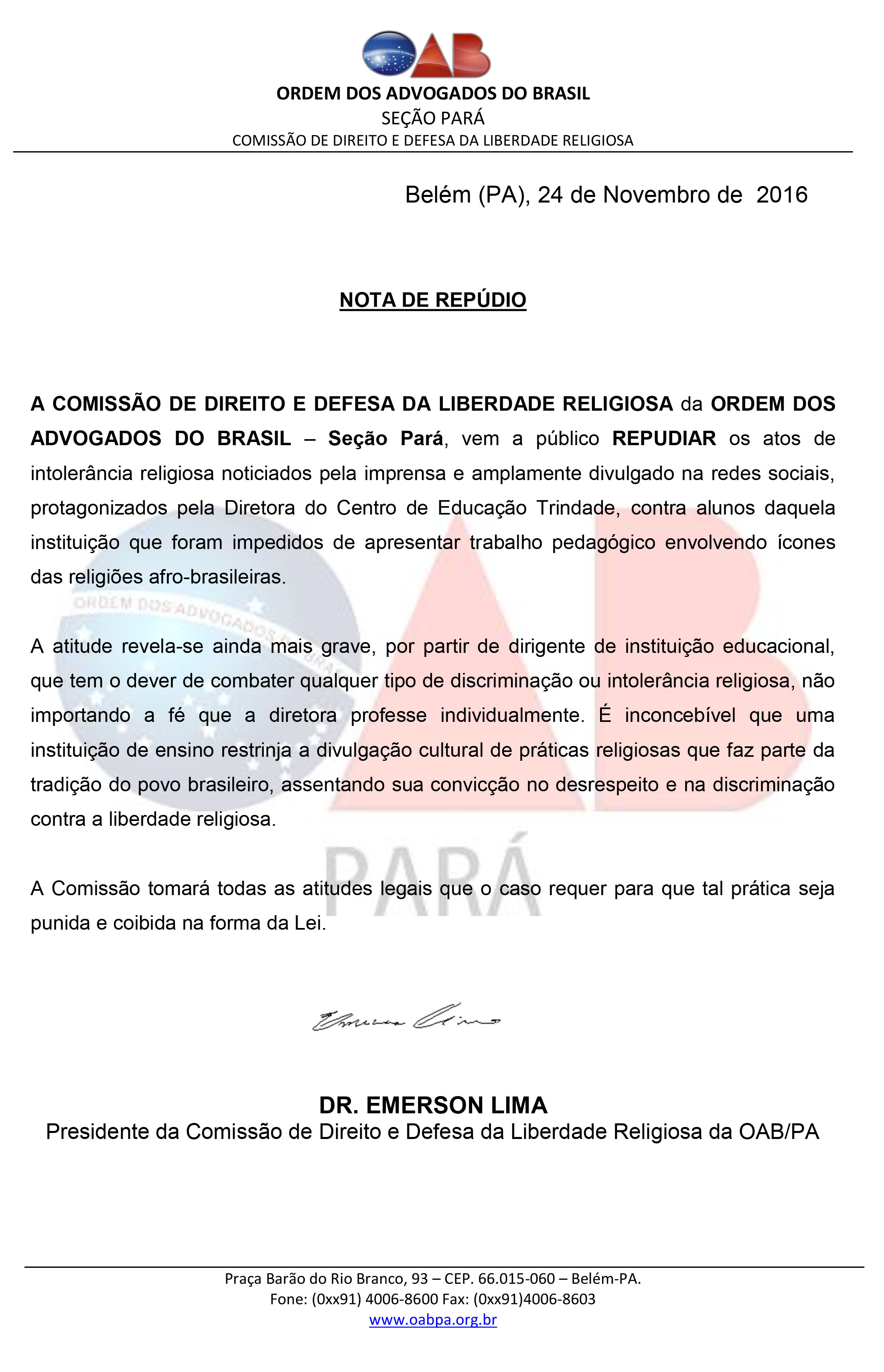NOTA DE REPUDIO OAB