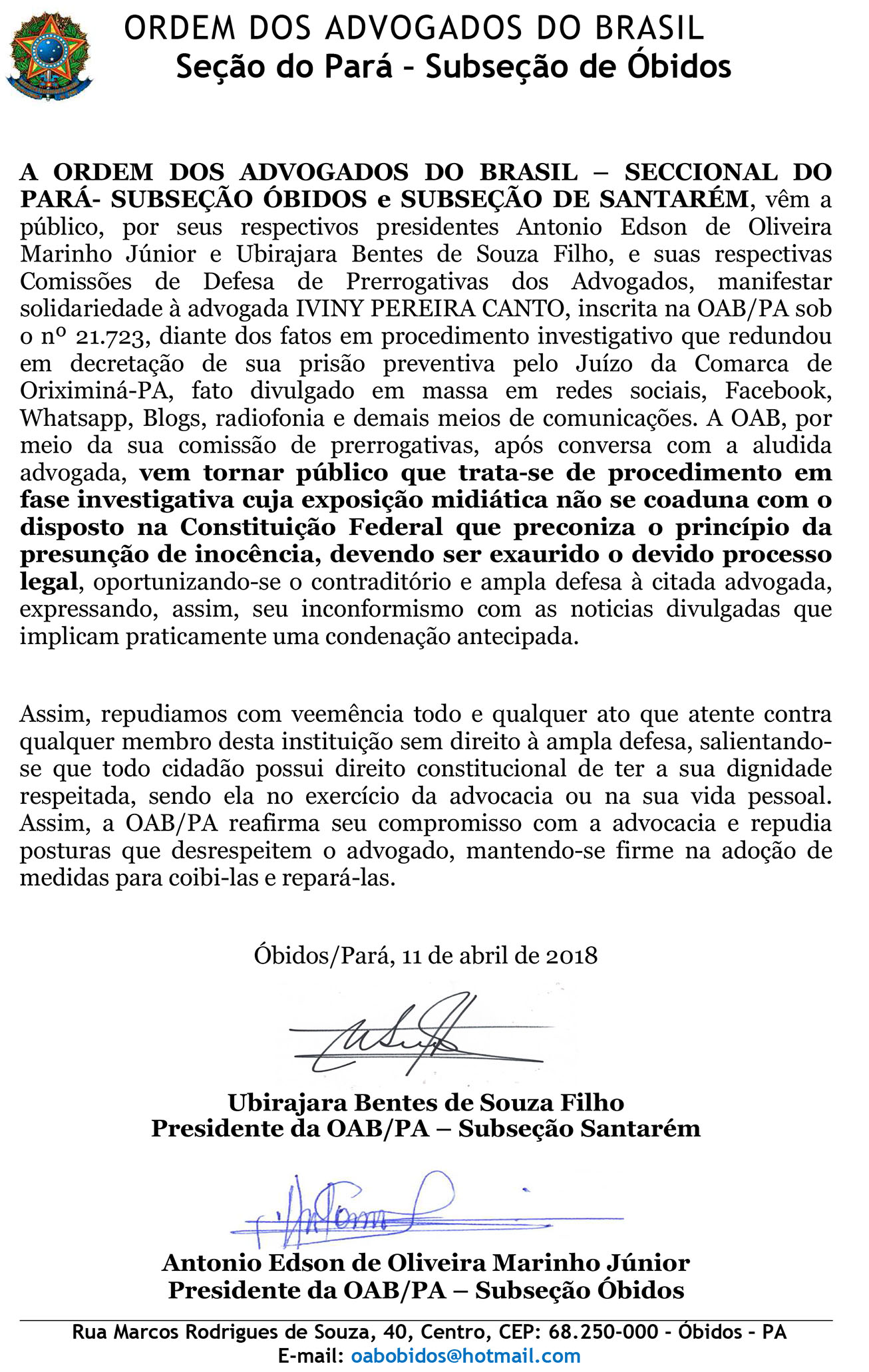 NOTA PUBLICA DE SOLIDARIEDADE CONJUNTA II