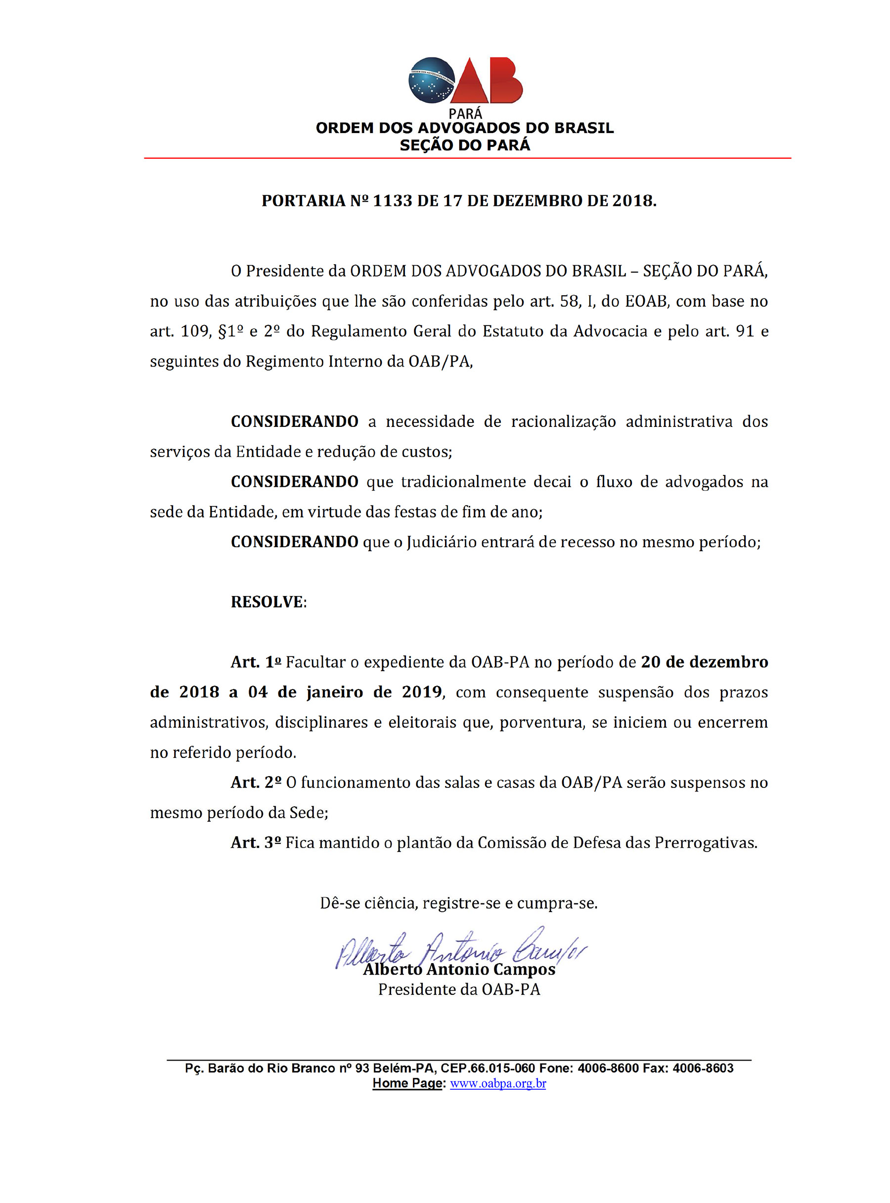 Portaria recesso