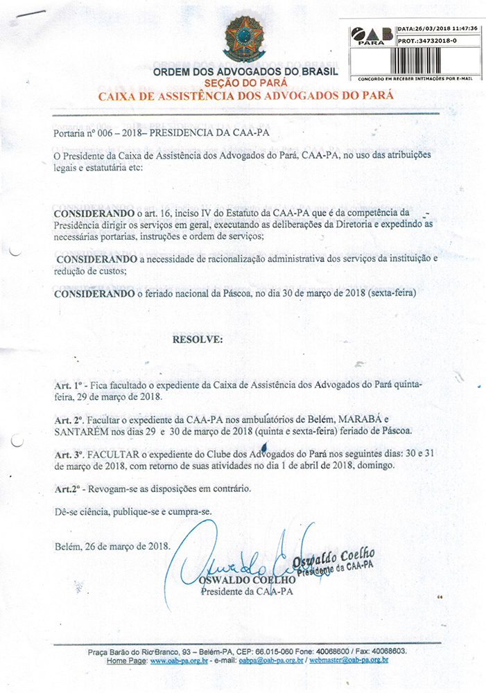 Portaria CAAPA Pascoa