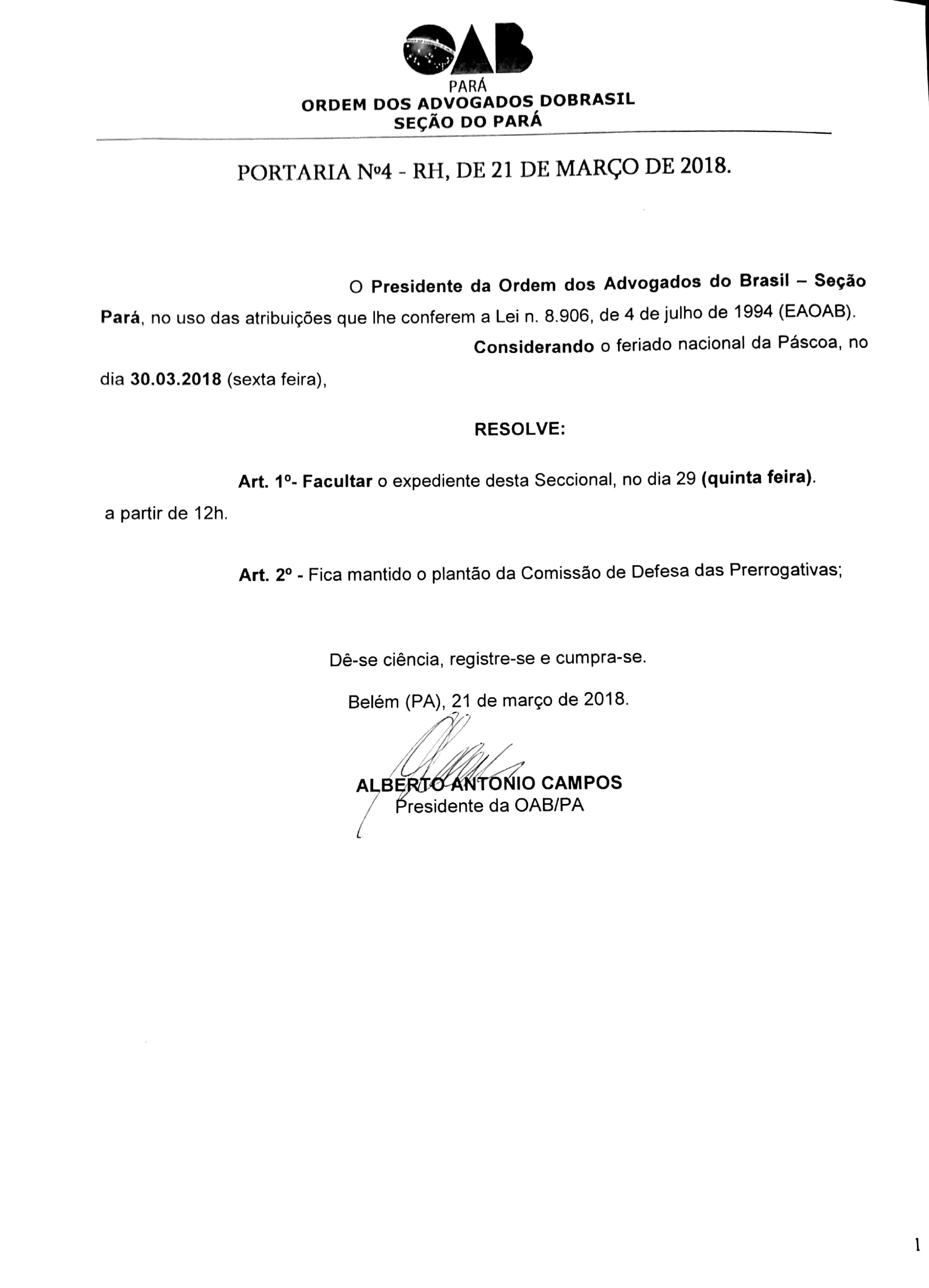 Portaria Semana Santa 2018
